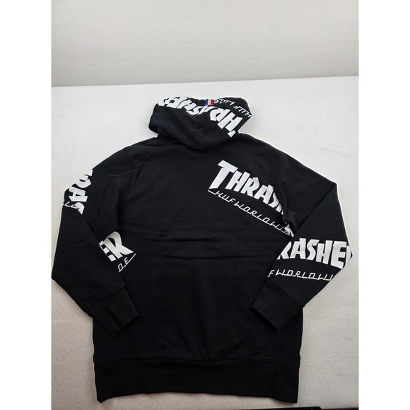 Huf x Thrasher Print Streetwear AOP Black Hoodie Sweater‎ Mens Size XL - Picture 8 of 11